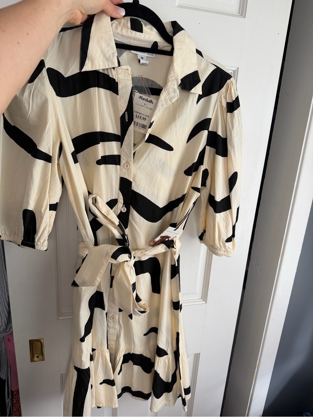Marshalls Black & Cream Abstract Button-Front Midi Dress